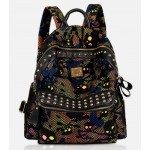 Black Colorful Net Camouflage Military Skulls Metal Studs Gothic Punk Rock Backpack